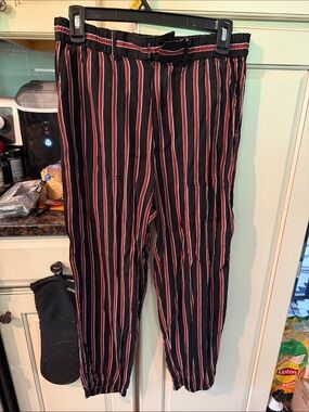 Anthropologie Black Joggers with Red and White Pinstripes